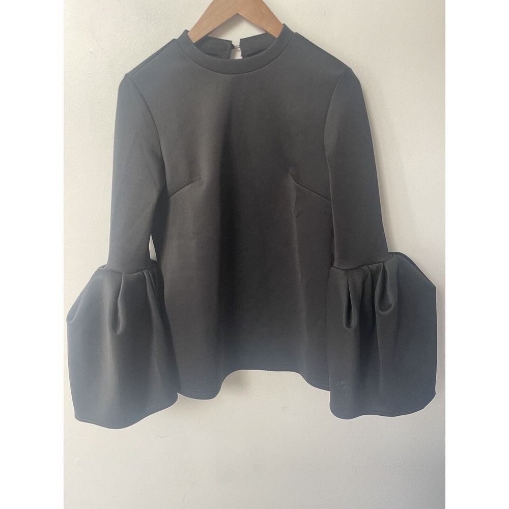 Designer Womens Black Ruffle Sleeve Blouse XS Black 3/4 Sleeve RTR Cocktail Top